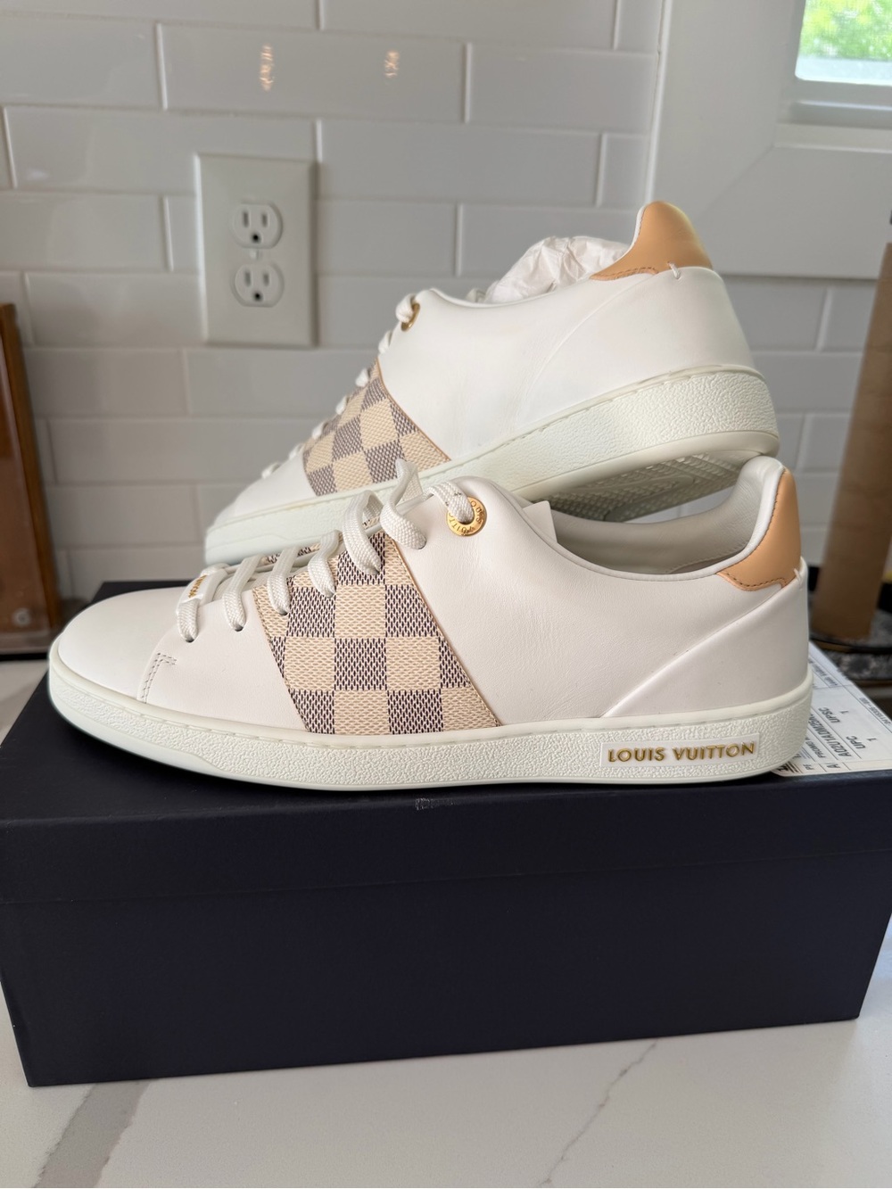 Louis Vuitton Cream and Beige Damier Casual Sneakers